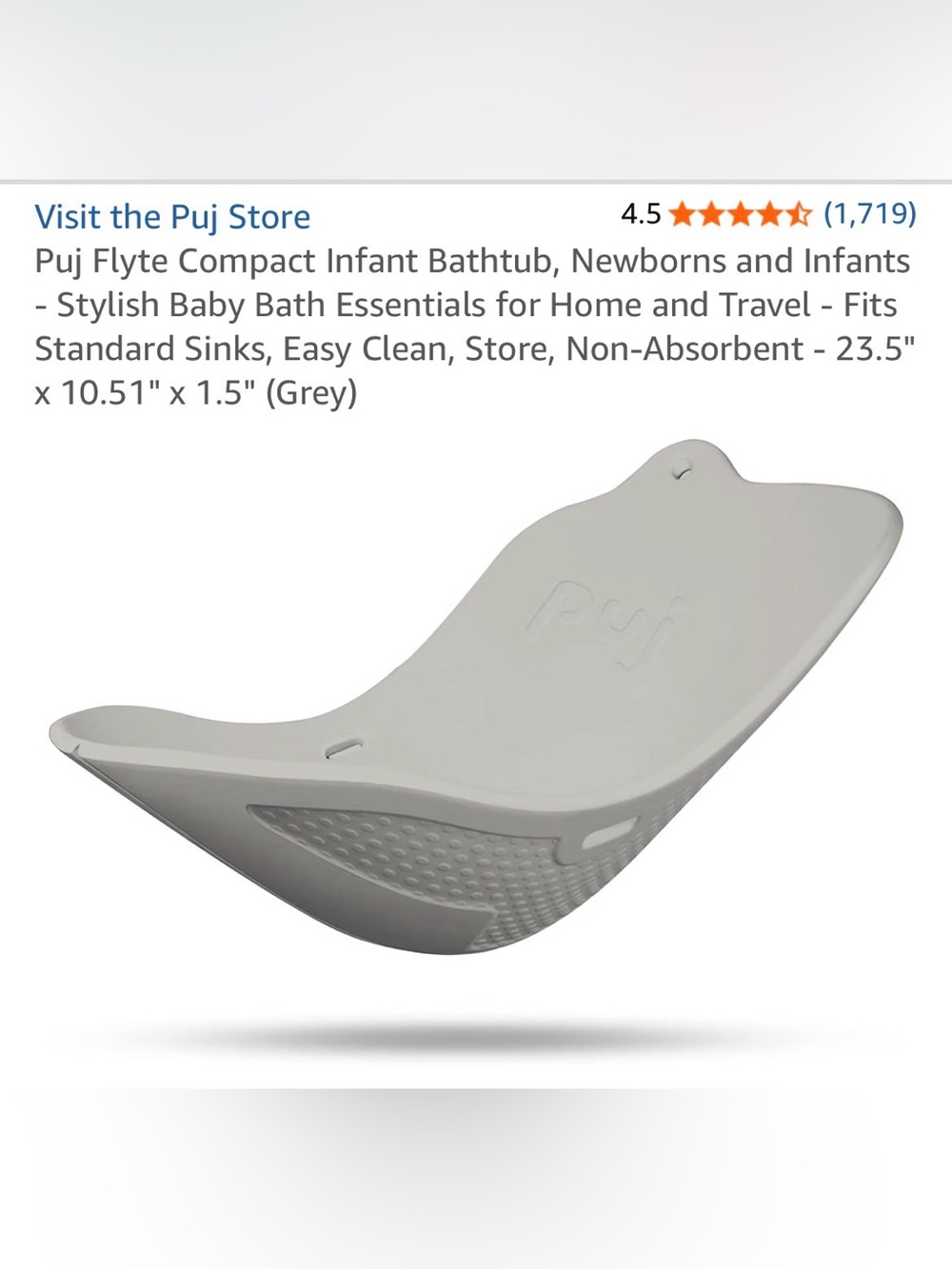 Puj Flyte Infant Bathtub Sling - Grey